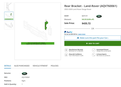 Range Rover tail light pocket additional view