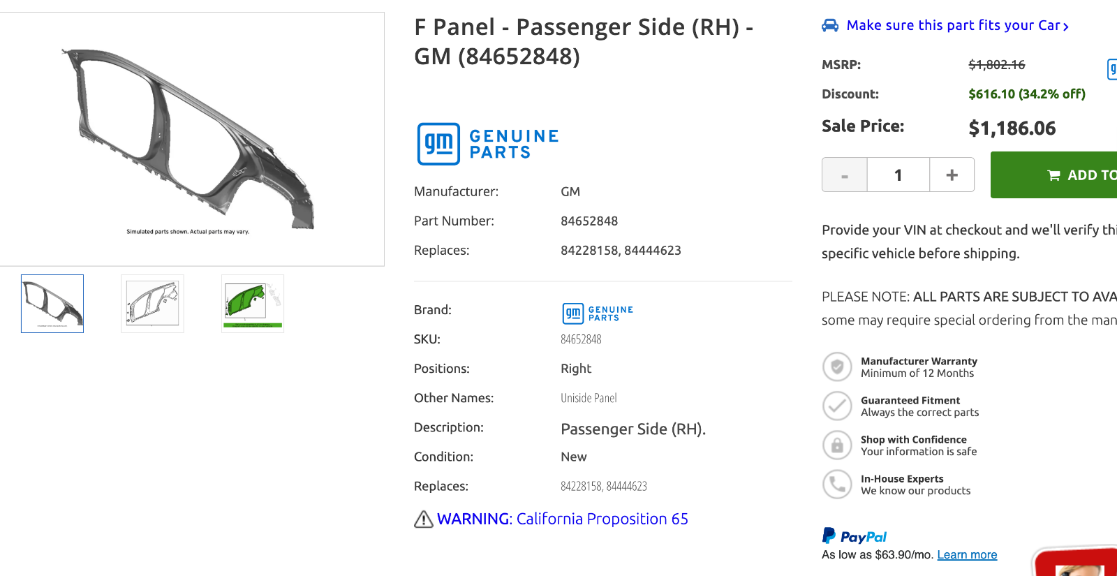GMC Terrain body side panel diagram view