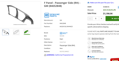 GMC Terrain body side panel diagram view
