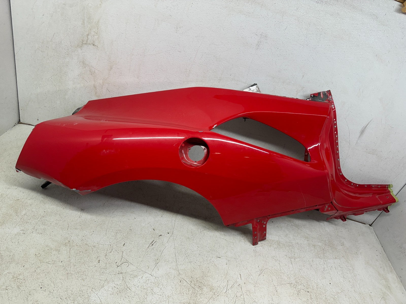 Ferrari F8 quarter panel damage detail