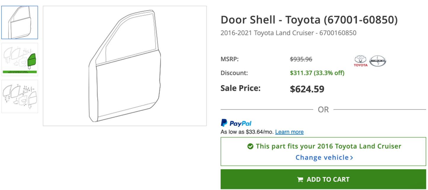 Land Cruiser front right door shell inner side