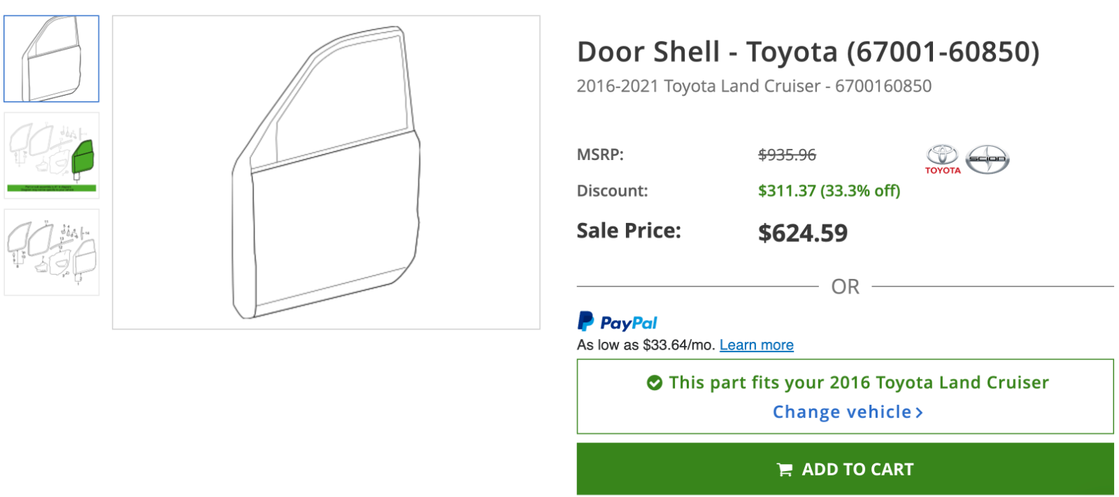 Land Cruiser front right door shell inner side